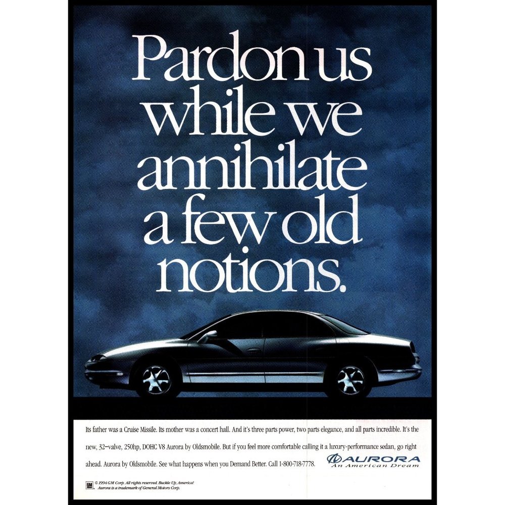 1995 Oldsmobile Aurora Sedan Vintage Print Ad Old Notions Wall Art Photo